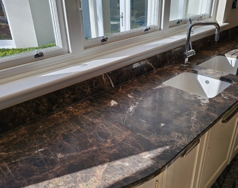 Dull Marble Kitchen Countertop Before Polishing Surbiton