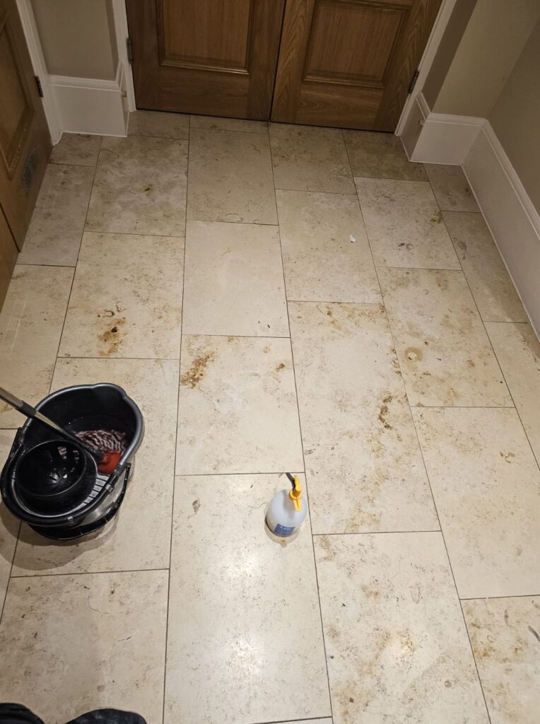 Limestone Floor During Cleaning Surbiton