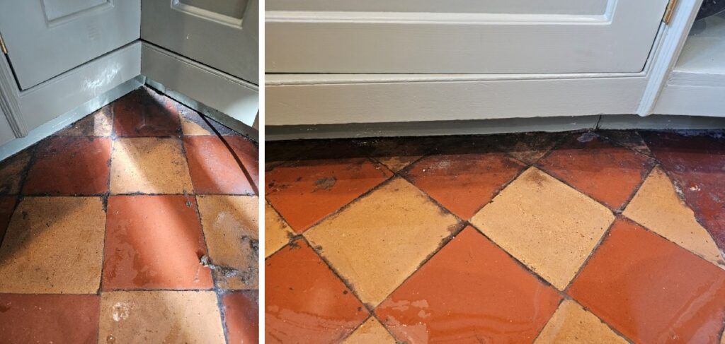 Terracotta Tiled Kitchen Floor Before Cleaning Richmond