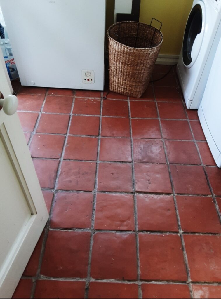 Terracotta Tiled Utility Floor Before Cleaning Richmond