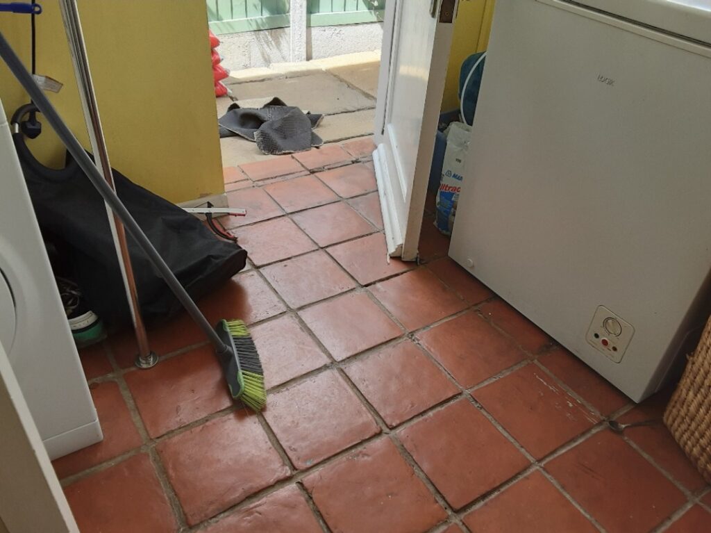 Terracotta Tiled Utility Floor Before Cleaning Richmond